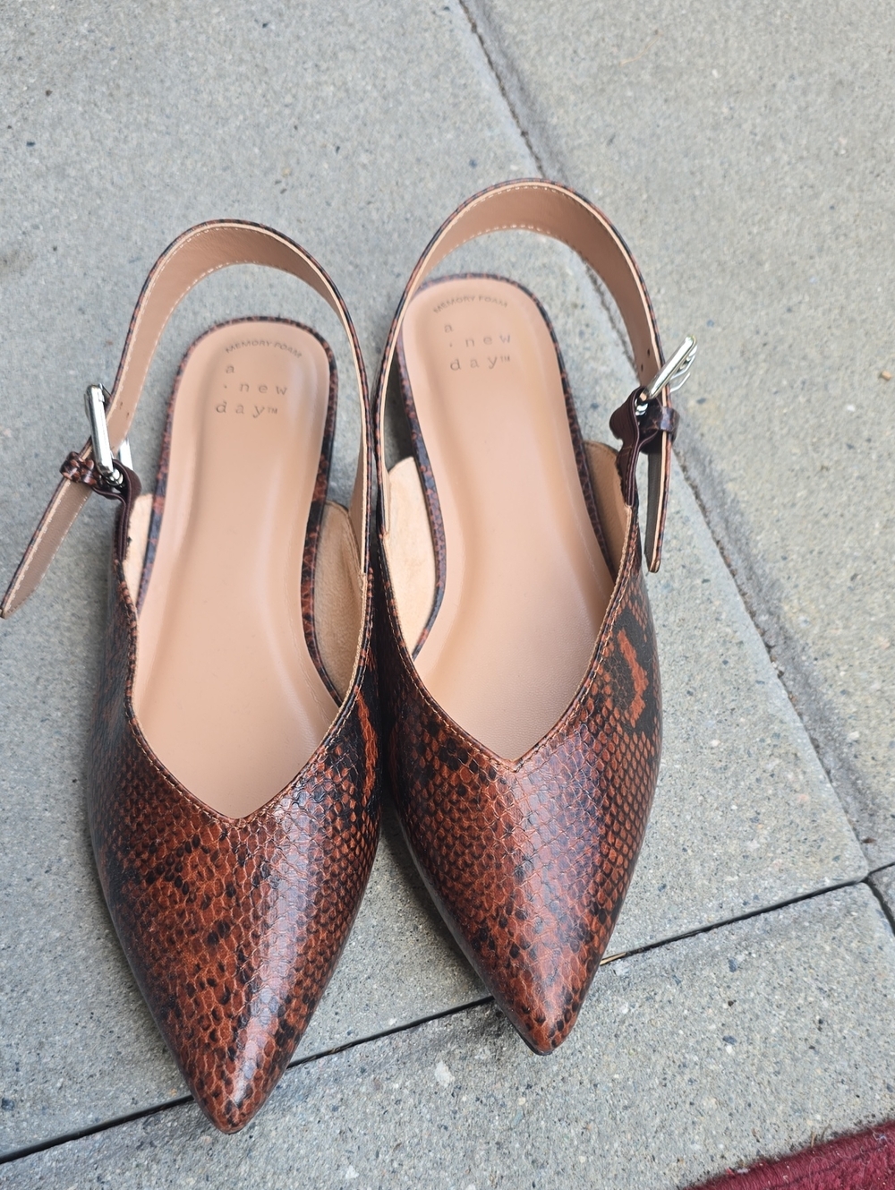 a new day Brown Snake-Print Pointed Slingback Mules